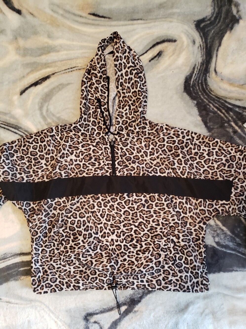 No Boundaries Brown Leopard Print Hooded ¼ Zip Windbreaker L